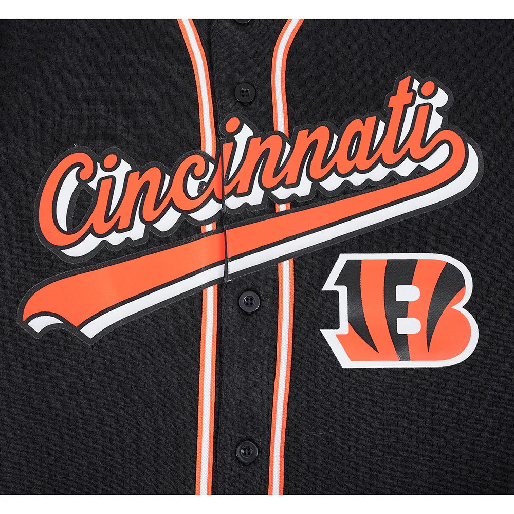 NFL CINCINNATI BENGALS SCRIPT TAIL MEN'S MESH BUTTON DOWN SHIRT (BLACK/ORANGE) - Image 10