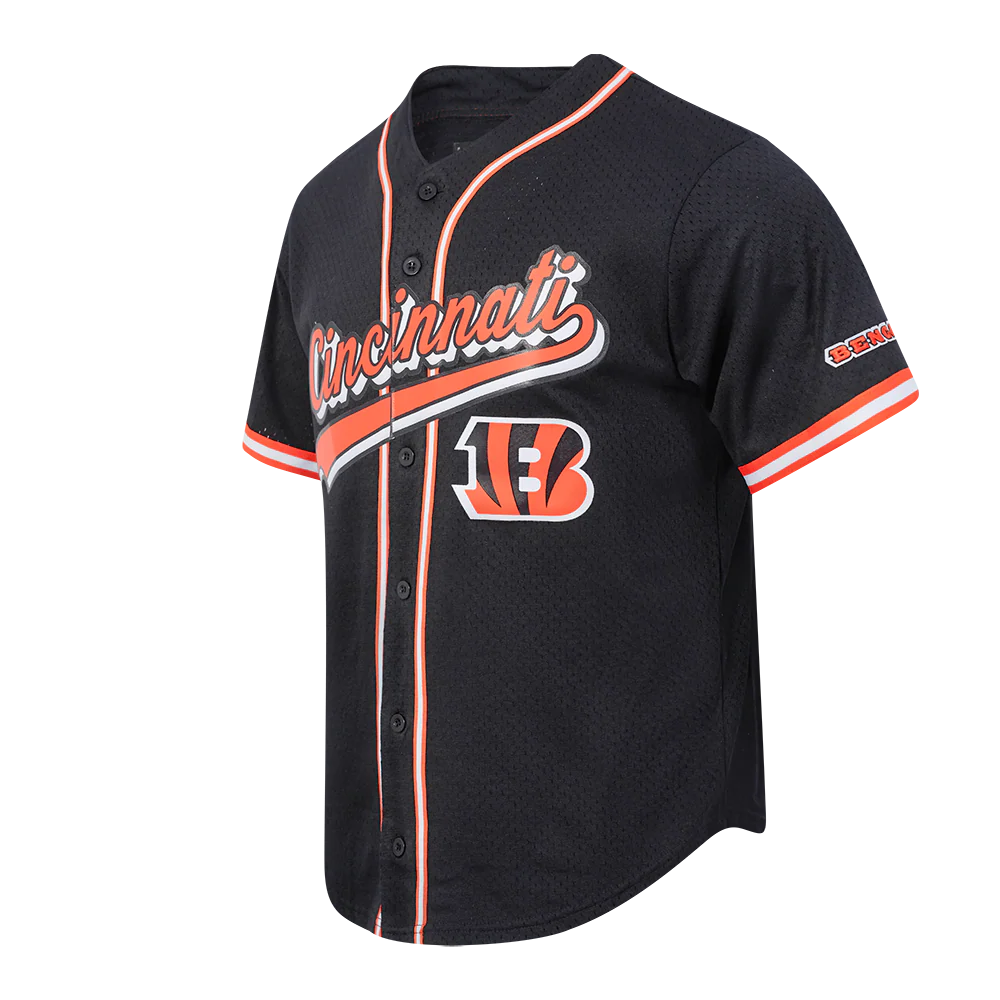 NFL CINCINNATI BENGALS SCRIPT TAIL MEN'S MESH BUTTON DOWN SHIRT (BLACK/ORANGE) - Image 4