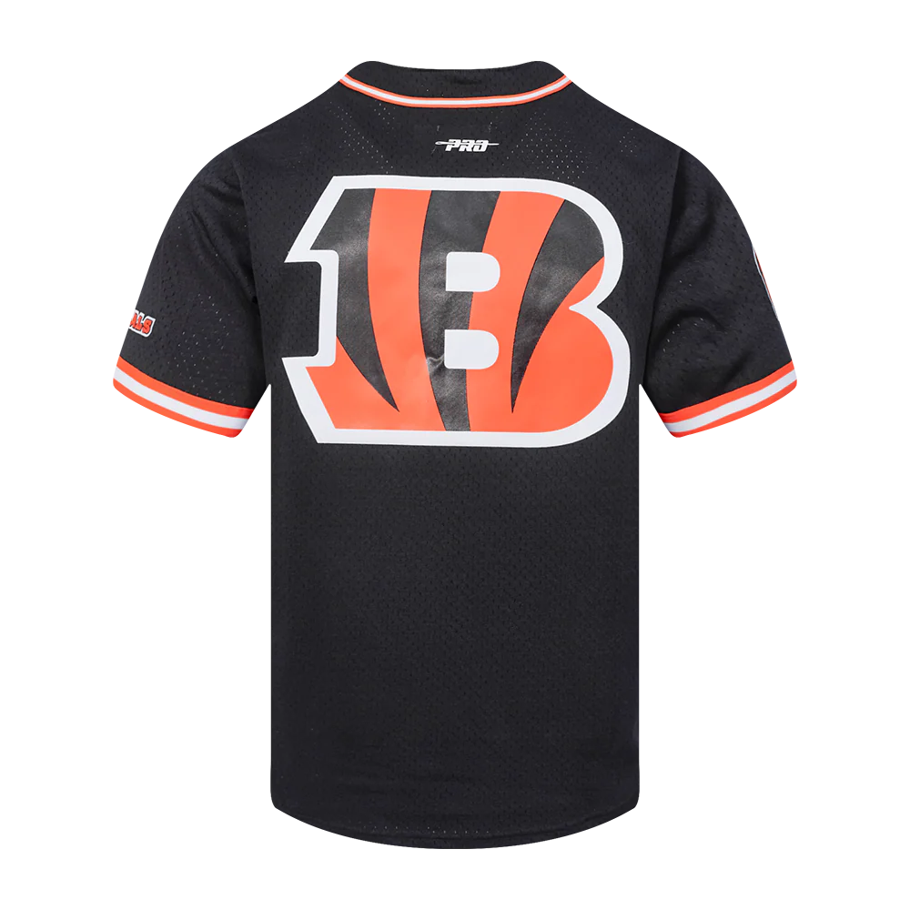 NFL CINCINNATI BENGALS SCRIPT TAIL MEN'S MESH BUTTON DOWN SHIRT (BLACK/ORANGE) - Image 7