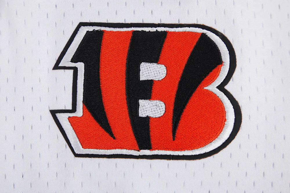 NFL CINCINNATI BENGALS JOE BURROW #9 MEN'S MESH BUTTON DOWN SHIRT (WHITE/BLACK/WHITE) - Image 7