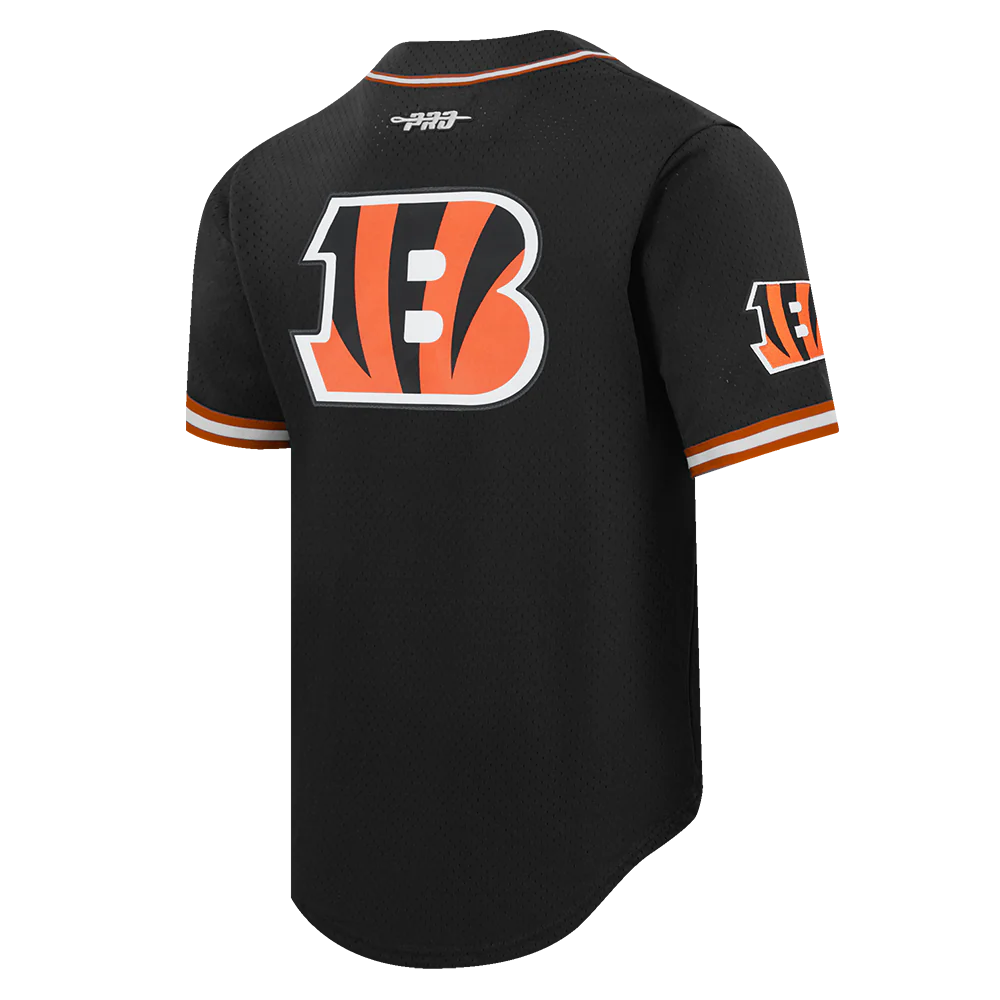 NFL CINCINNATI BENGALS JA'MARR CHASE #1 CLASSIC MESH PNN MEN'S MESH BUTTON DOWN SHIRT (BLACK/ORANGE) - Image 4