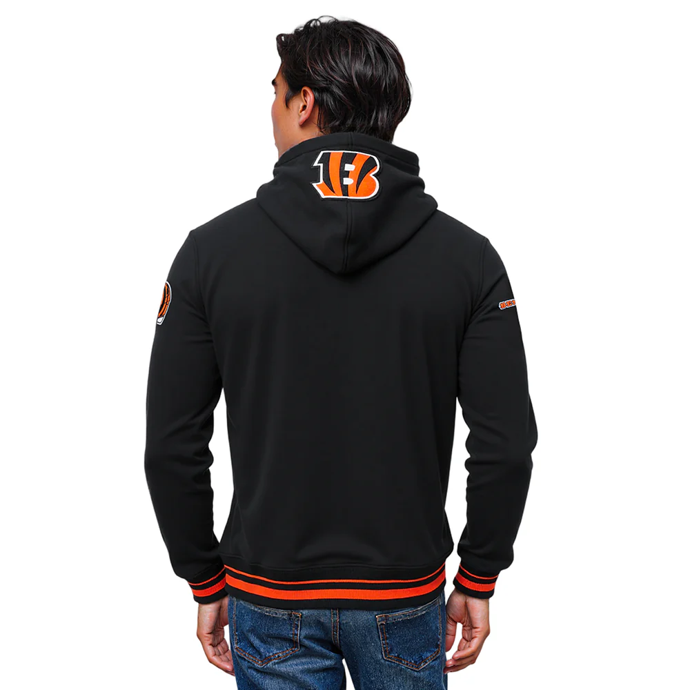 NFL CINCINNATI BENGALS SCRIPT TAIL MEN'S RIB FLC PO HOODIE (BLACK/ORANGE) - Image 10