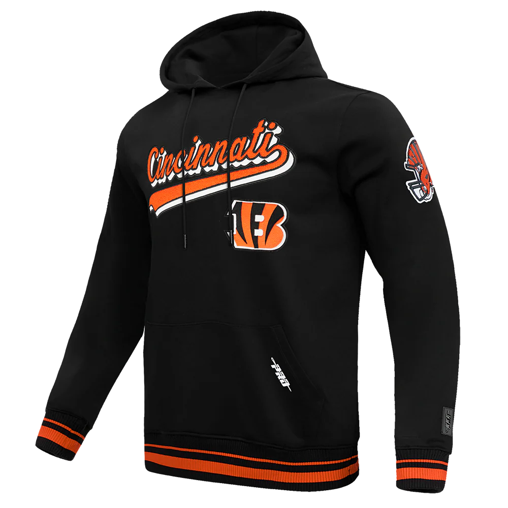 NFL CINCINNATI BENGALS SCRIPT TAIL MEN'S RIB FLC PO HOODIE (BLACK/ORANGE) - Image 3