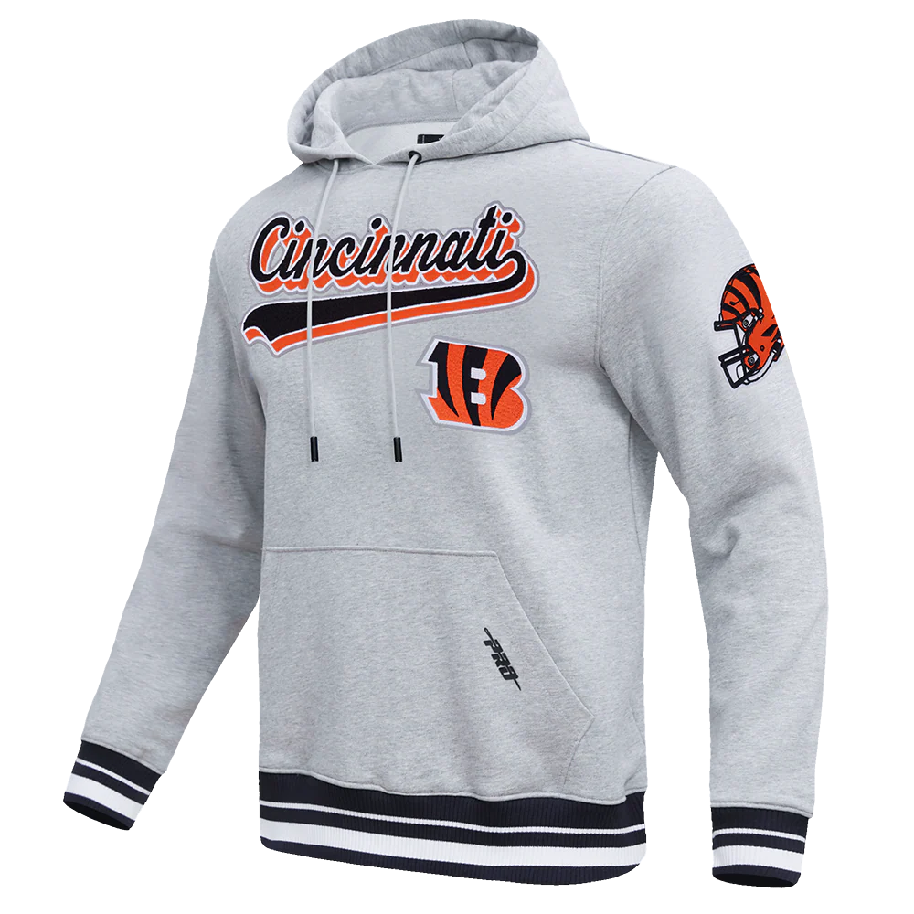 NFL CINCINNATI BENGALS SCRIPT TAIL MEN'S RIB FLC PO HOODIE (HEATHER GRAY/BLACK) - Image 4