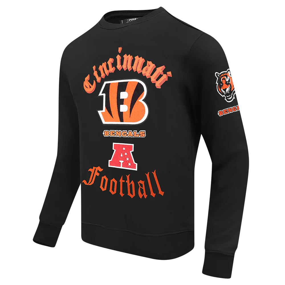 NFL CINCINNATI BENGALS OLD ENGLISH MEN'S CREWNECK (BLACK) - Image 3