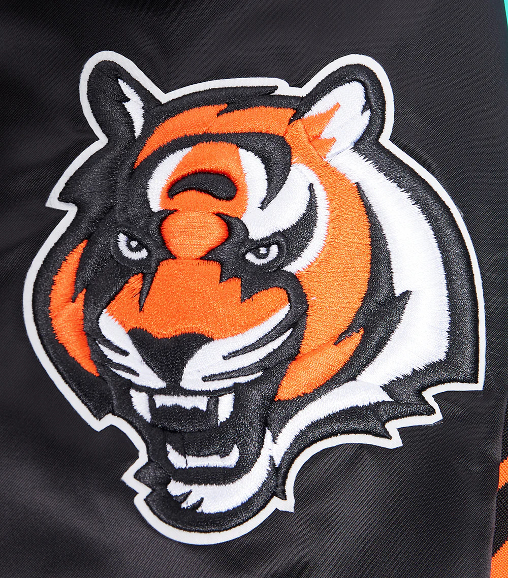 NFL CINCINNATI BENGALS MASHUP MEN'S RIB SATIN JACKET (BLACK/ORANGE) - Image 8