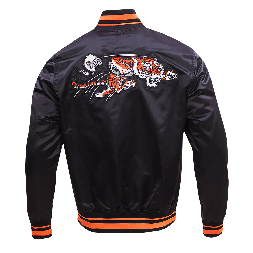 NFL CINCINNATI BENGALS RETRO CLASSIC MEN'S RIB SATIN JACKET (BLACK/ORANGE) - Image 3