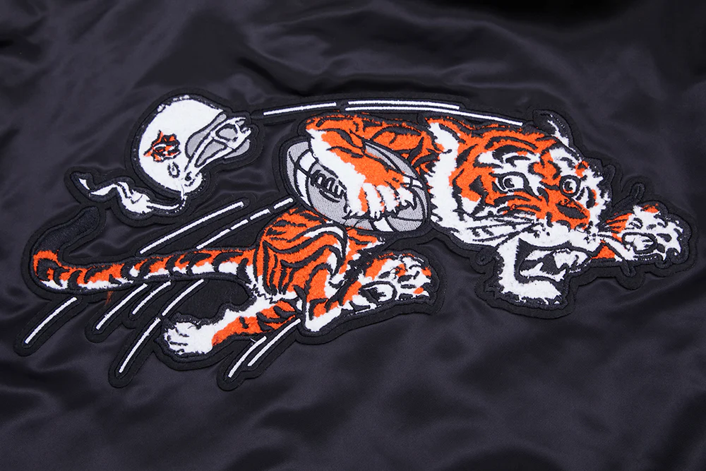 NFL CINCINNATI BENGALS RETRO CLASSIC MEN'S RIB SATIN JACKET (BLACK/ORANGE) - Image 5