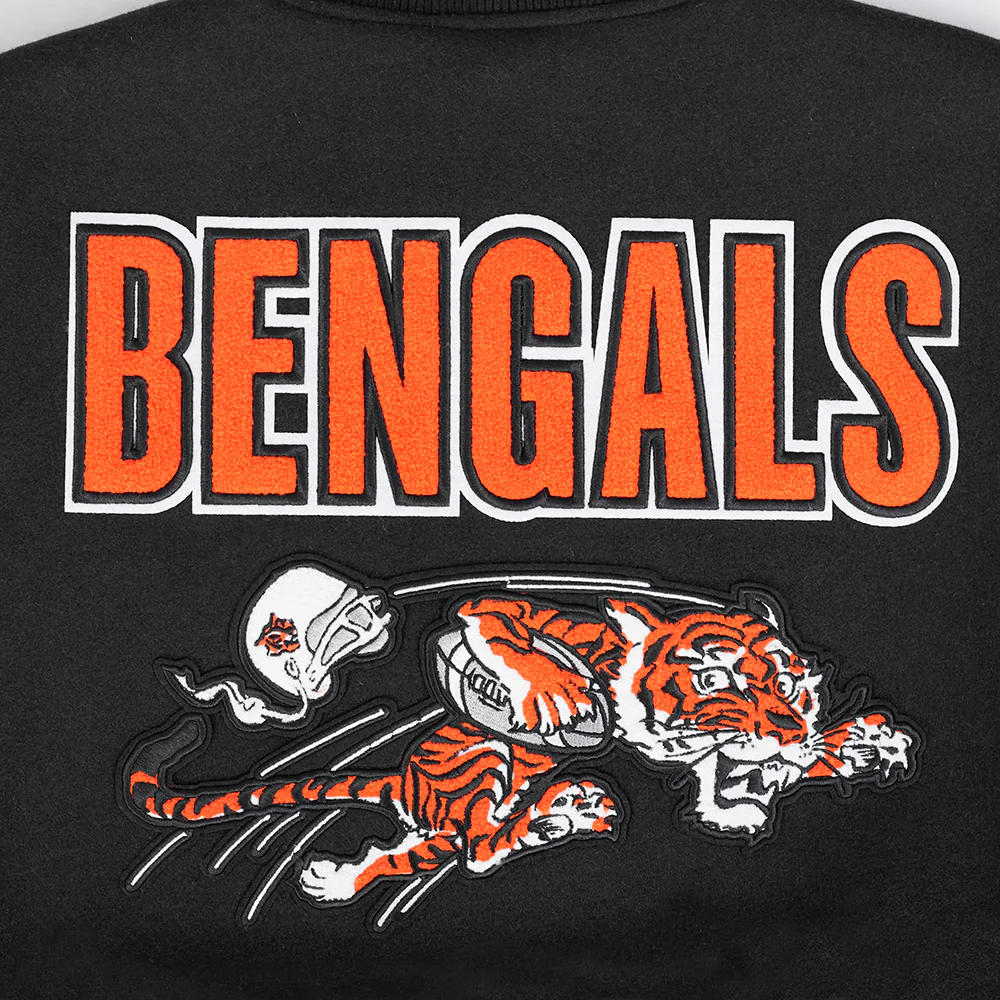 NFL CINCINNATI BENGALS RETRO CLASSIC MEN'S RIB WOOL VARSITY JACKET (BLACK/ORANGE) - Image 10