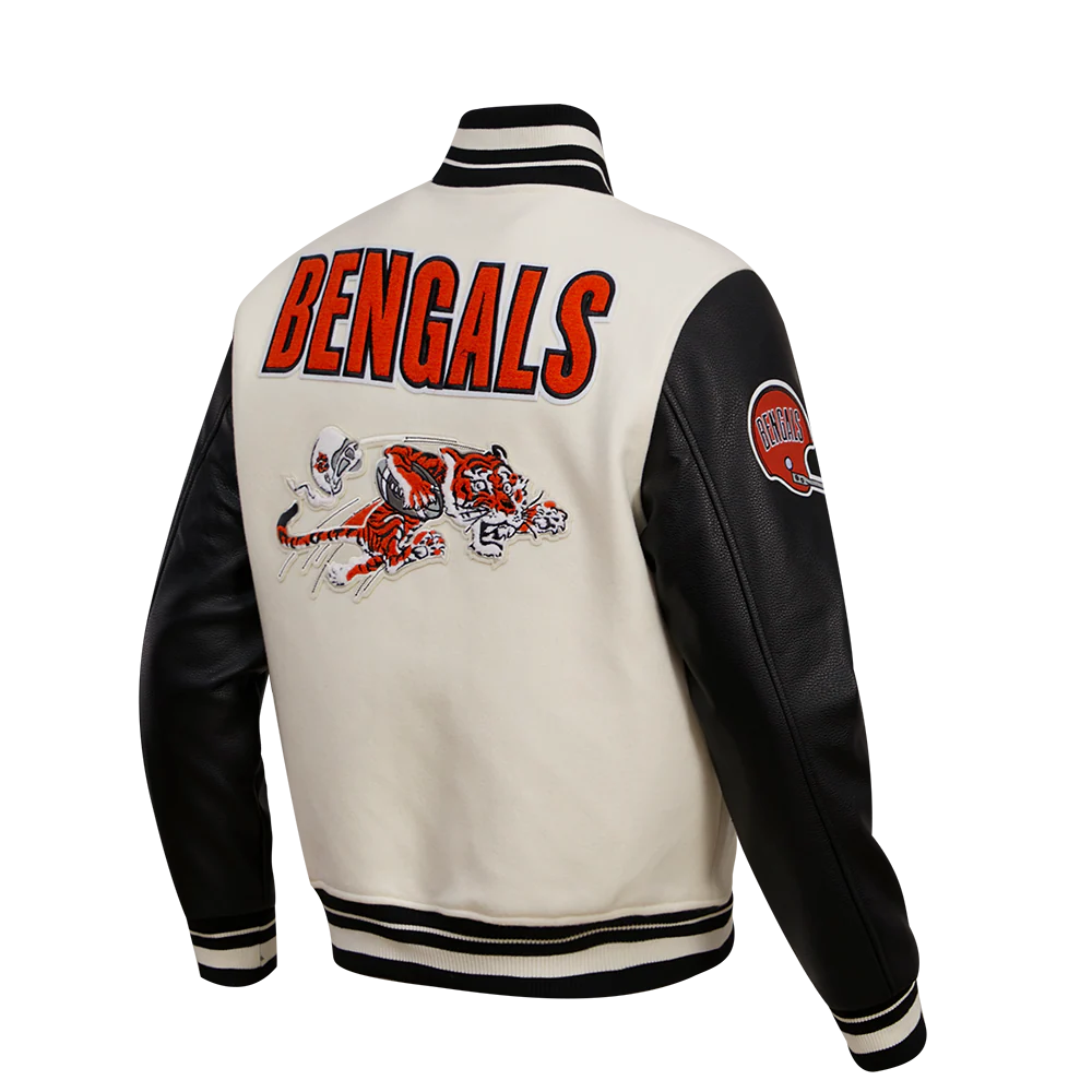 NFL CINCINNATI BENGALS RETRO CLASSIC MEN'S RIB WOOL VARSITY JACKET (EGGSHELL/ BLACK) - Image 4