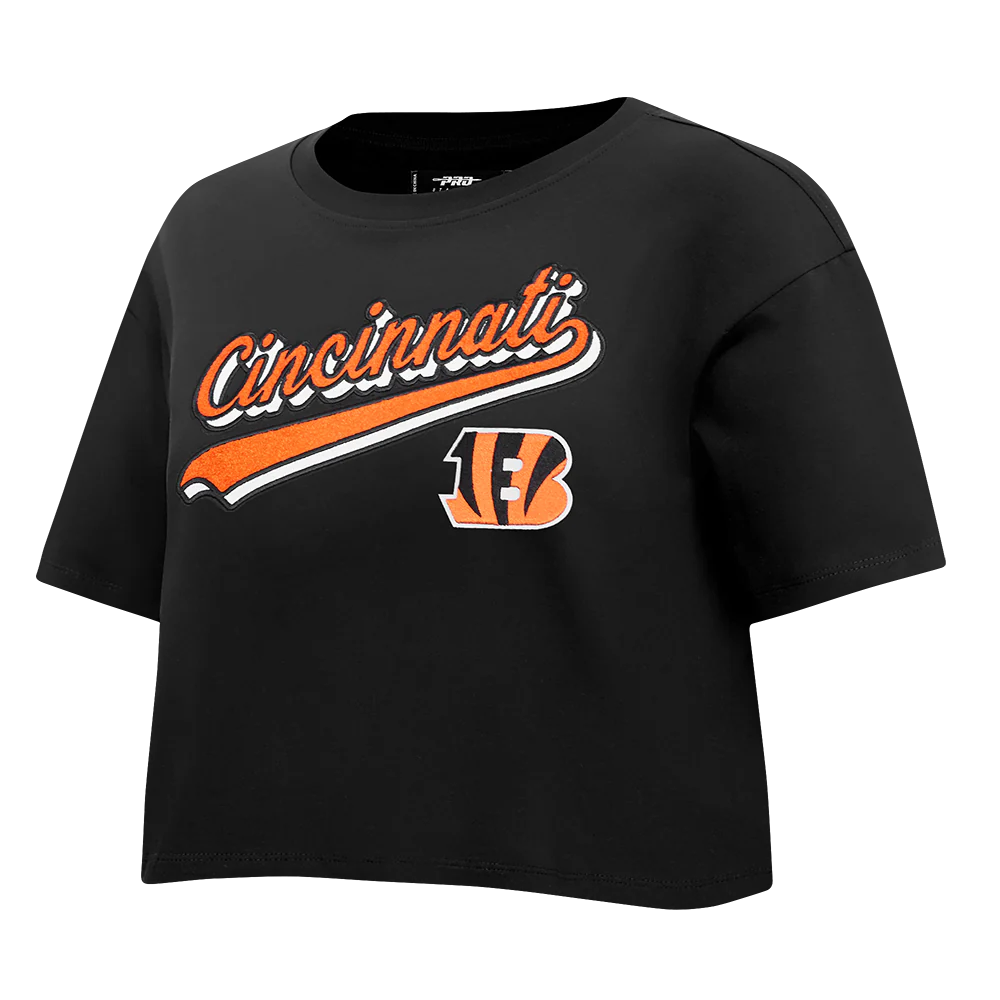 NFL CINCINNATI BENGALS SCRIPT TAIL WOMEN'S SJ BOXY TEE (BLACK) - Image 5