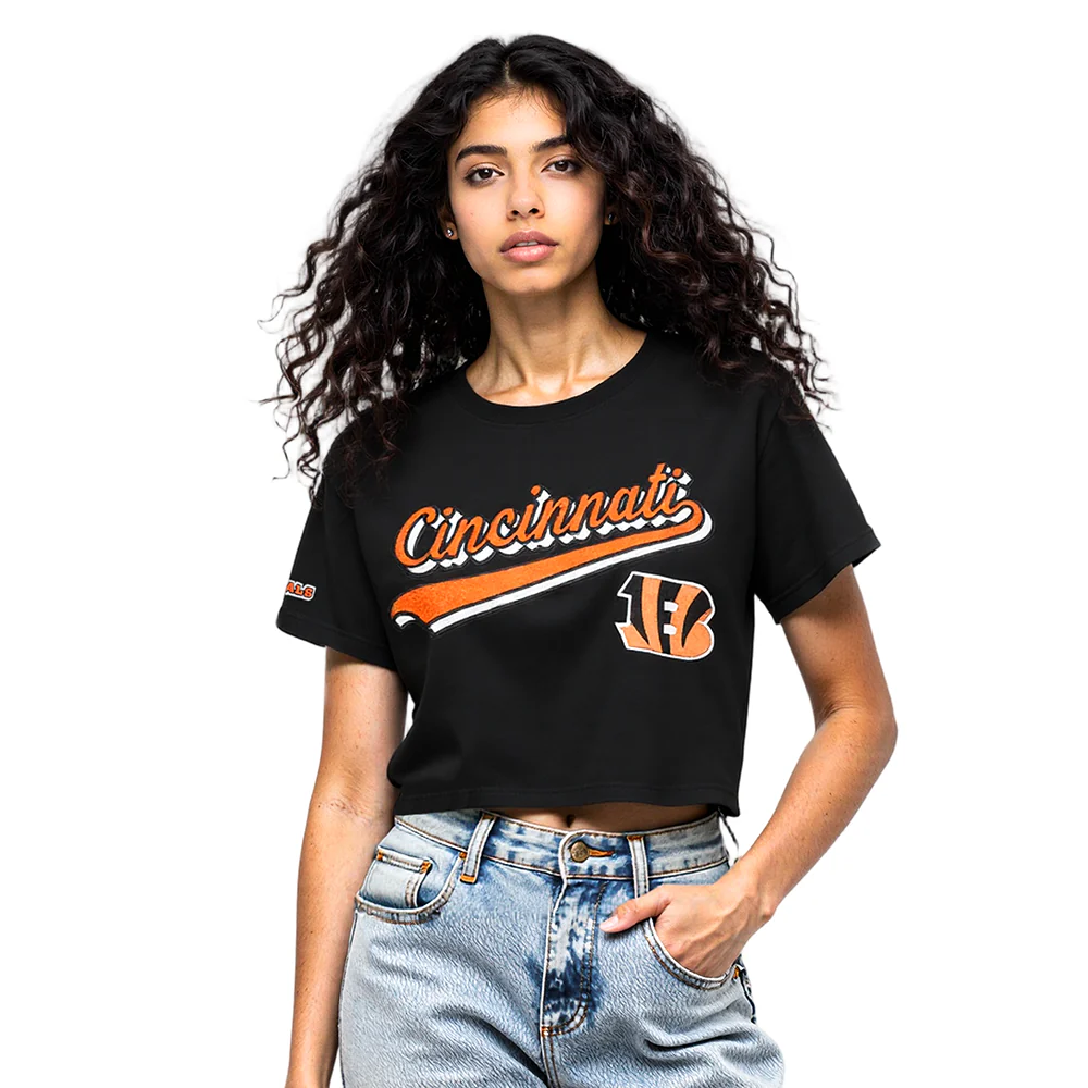 NFL CINCINNATI BENGALS SCRIPT TAIL WOMEN'S SJ BOXY TEE (BLACK) - Image 9