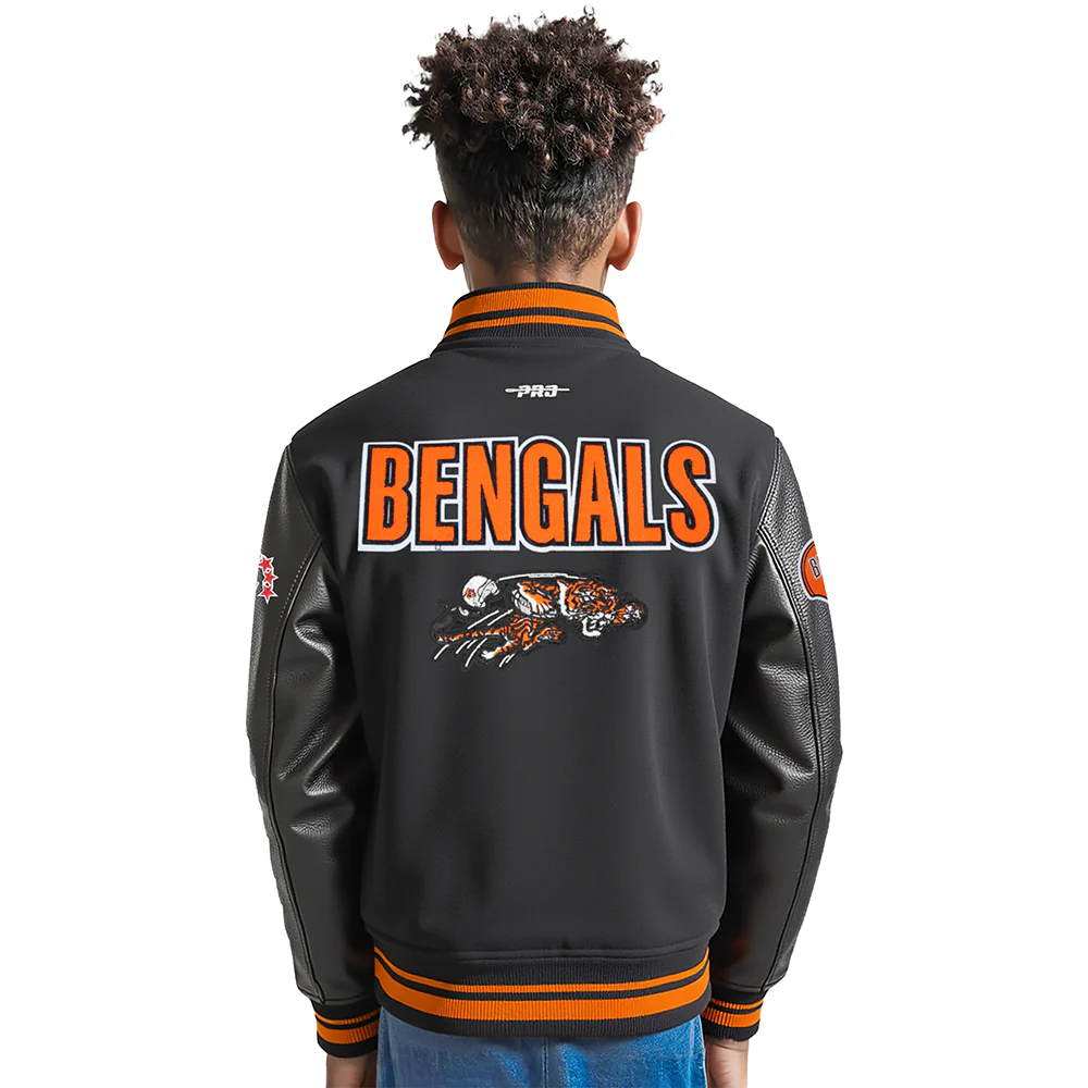 NFL CINCINNATI BENGALS RETRO CLASSIC BIG BOYS RIB WOOL VARSITY JACKET (BLACK/ORANGE) - Image 2
