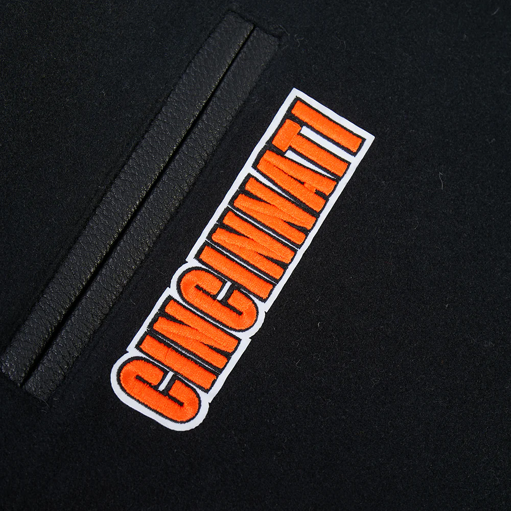 NFL CINCINNATI BENGALS RETRO CLASSIC BIG BOYS RIB WOOL VARSITY JACKET (BLACK/ORANGE) - Image 9