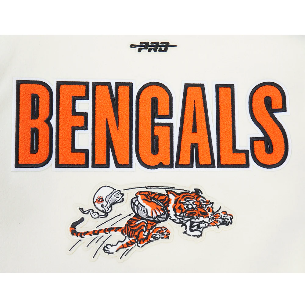 NFL CINCINNATI BENGALS RETRO CLASSIC BIG BOY'S RIB WOOL VARSITY JACKET (EGGSHELL/ BLACK) - Image 10