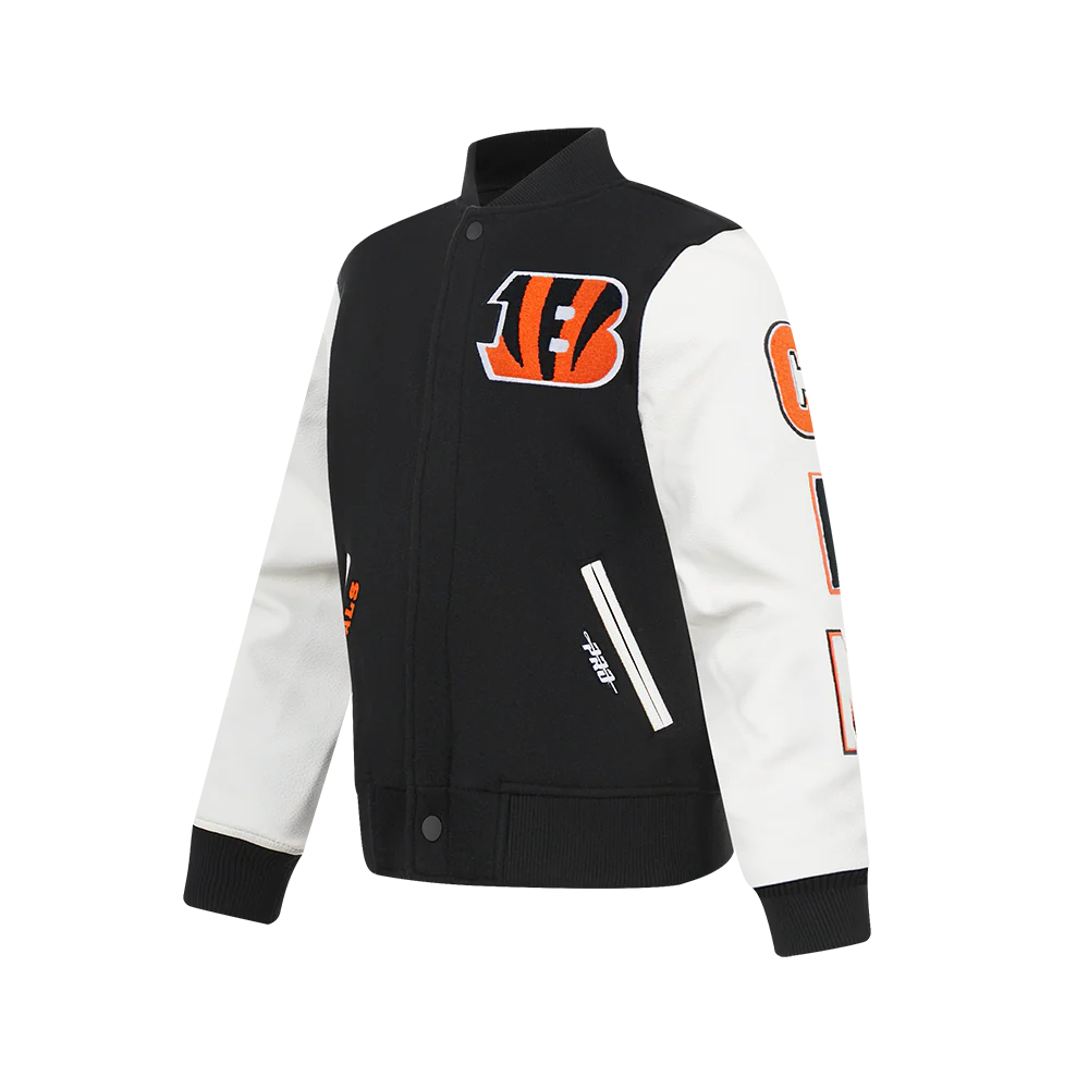 NFL CINCINNATI BENGALS CLASSIC CHENILLE BIG BOY'S WOOL VARSITY JACKET (BLACK/WHITE)