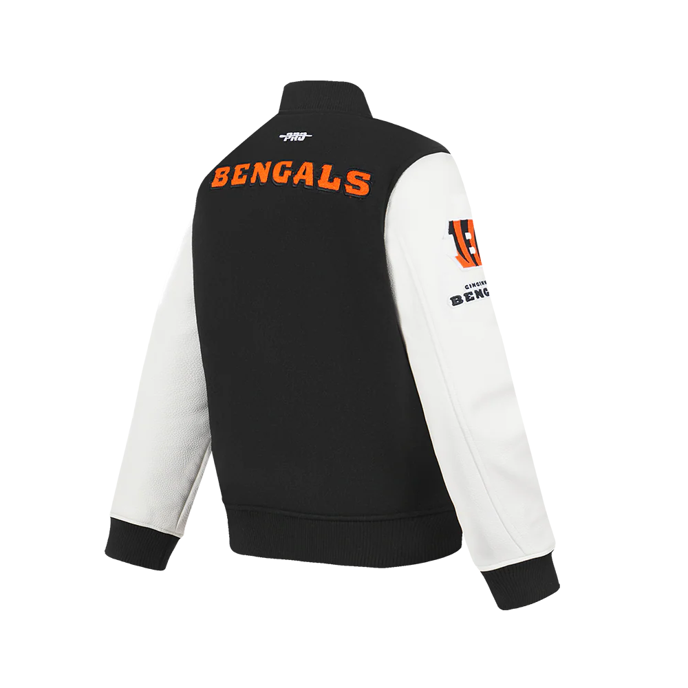 NFL CINCINNATI BENGALS CLASSIC CHENILLE BIG BOY'S WOOL VARSITY JACKET (BLACK/WHITE) - Image 2