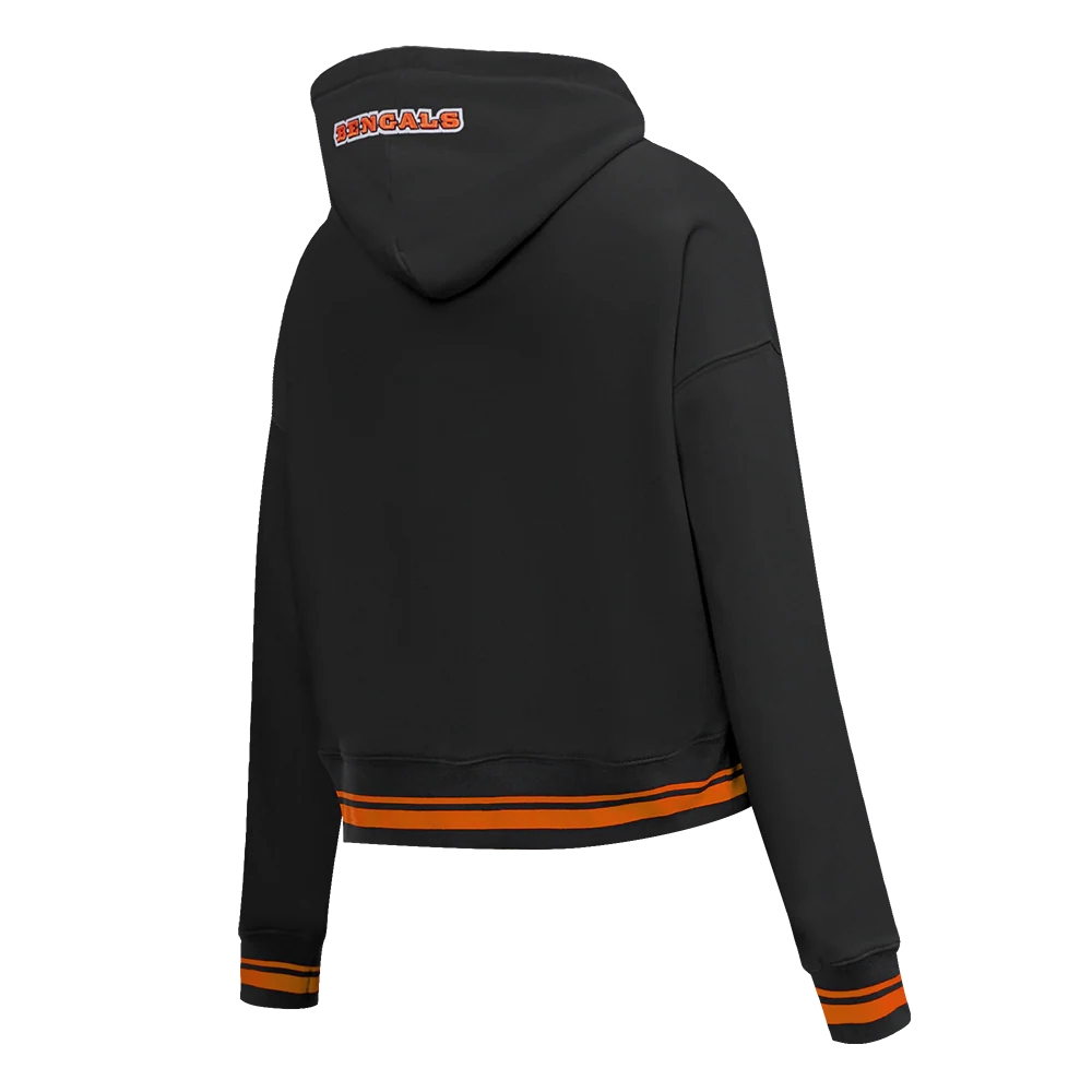 NFL CINCINNATI BENGALS SCRIPT TAIL WOMEN'S RIB FLC CROPPED PO HOODIE (BLACK/ORANGE) - Image 12