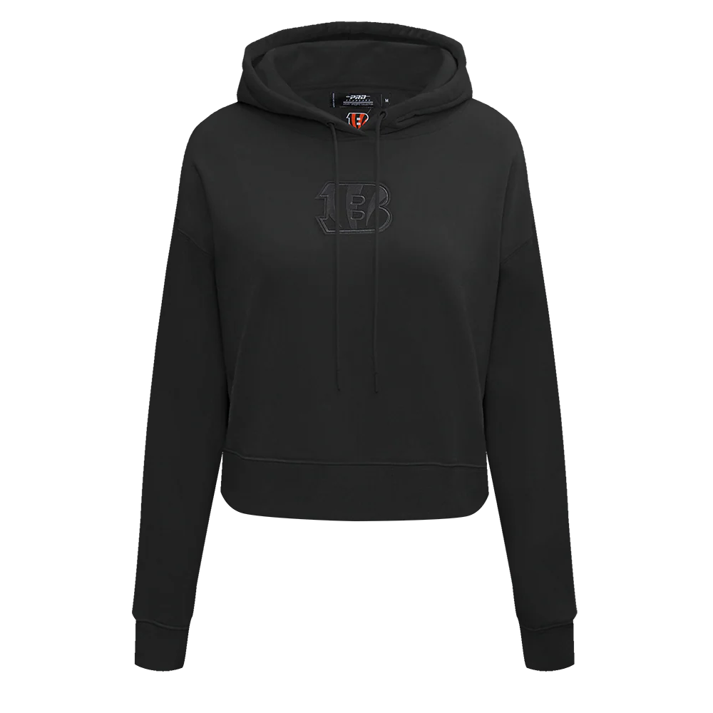 NFL CINCINNATI BENGALS NEUTRAL WOMEN'S CROPPED PULLOVER HOODIE (BLACK)