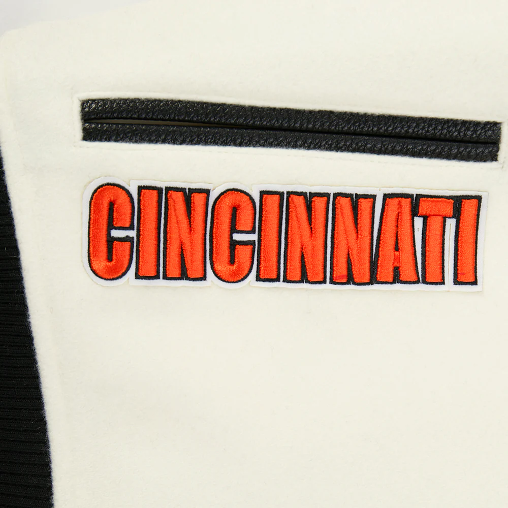 NFL CINCINNATI BENGALS RETRO CLASSIC WOMEN'S RIB WOOL VARSITY JACKET (EGGSHELL/ BLACK) - Image 16