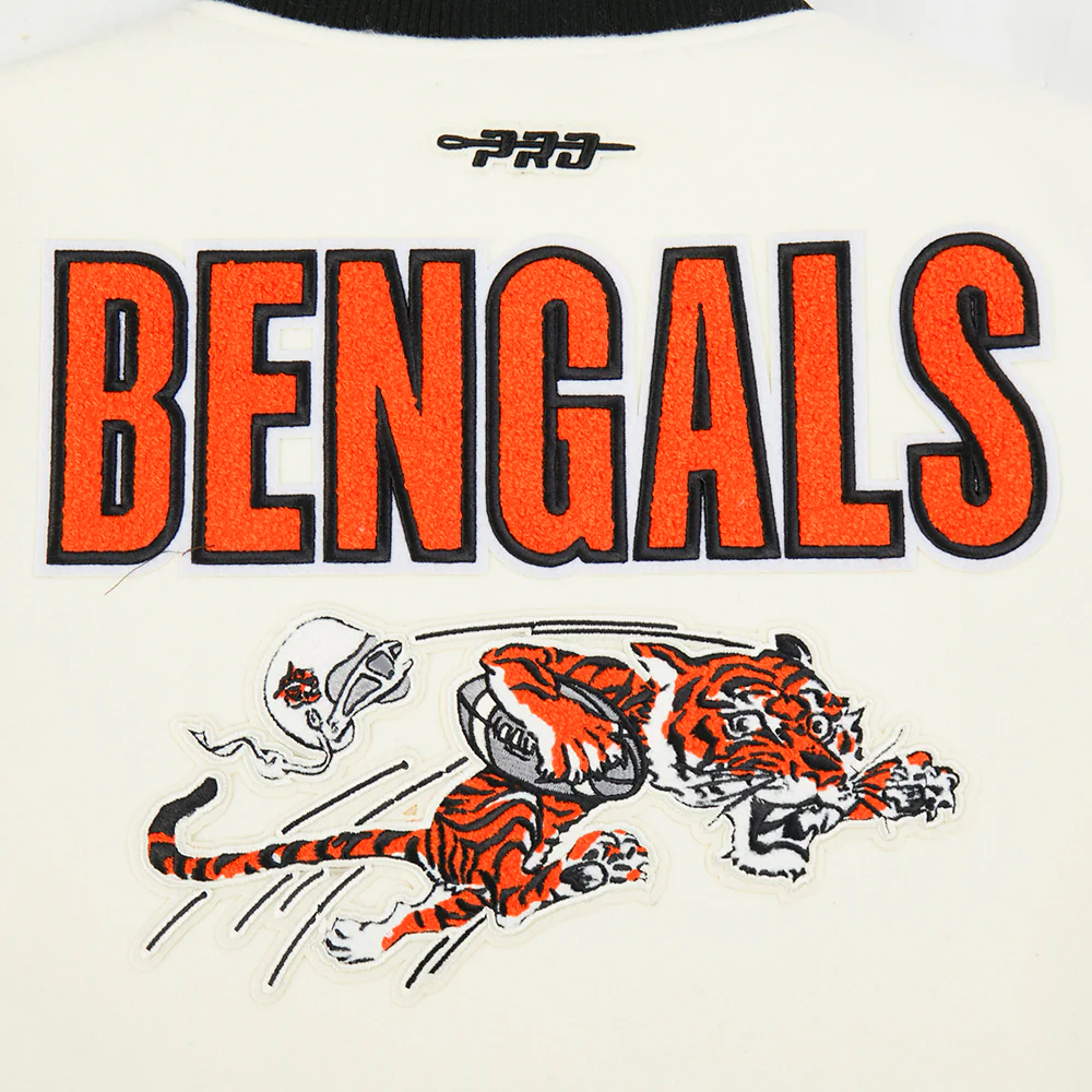 NFL CINCINNATI BENGALS RETRO CLASSIC WOMEN'S RIB WOOL VARSITY JACKET (EGGSHELL/ BLACK) - Image 18
