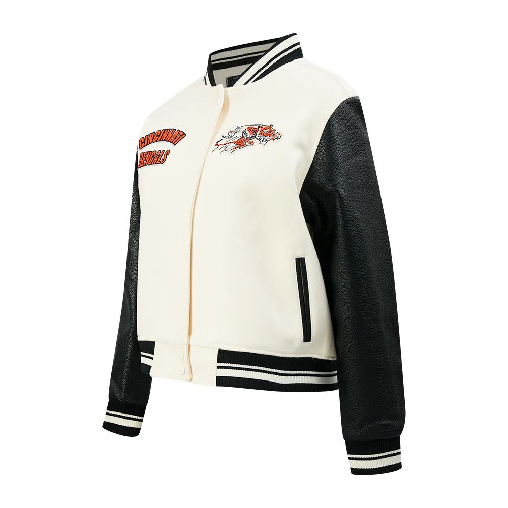 NFL CINCINNATI BENGALS RETRO CLASSIC WOMEN'S RIB WOOL VARSITY JACKET (EGGSHELL/ BLACK) - Image 5