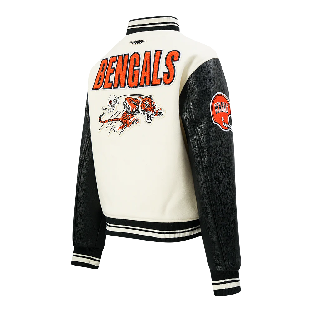 NFL CINCINNATI BENGALS RETRO CLASSIC WOMEN'S RIB WOOL VARSITY JACKET (EGGSHELL/ BLACK) - Image 6