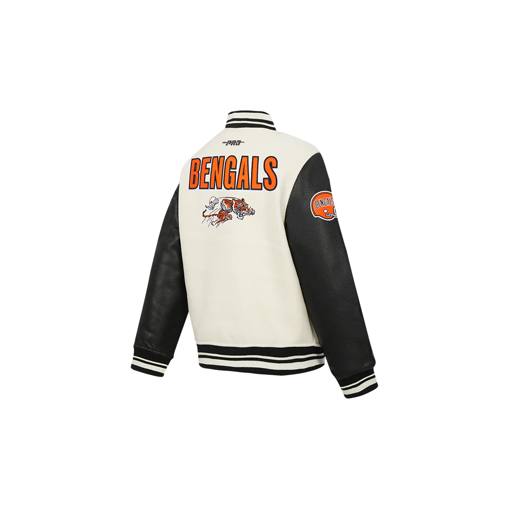 NFL CINCINNATI BENGALS RETRO CLASSIC LITTLE BOY'S RIB WOOL VARSITY JACKET (EGGSHELL/ BLACK) - Image 4