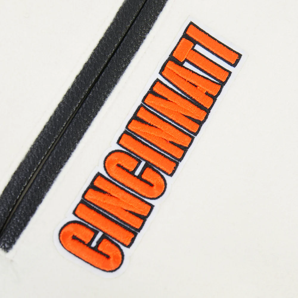 NFL CINCINNATI BENGALS RETRO CLASSIC LITTLE BOY'S RIB WOOL VARSITY JACKET (EGGSHELL/ BLACK) - Image 7
