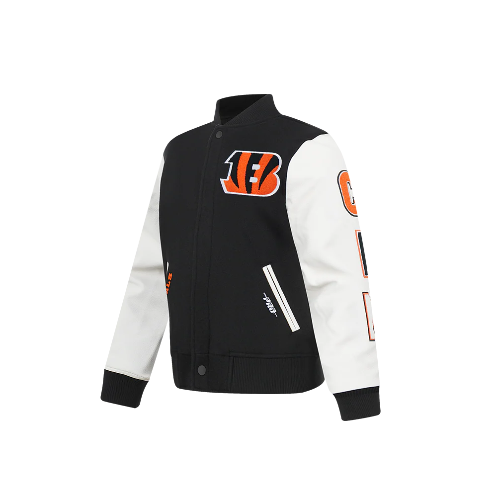 NFL CINCINNATI BENGALS CLASSIC CHENILLE LITTLE BOY'S WOOL VARSITY JACKET (BLACK/WHITE) - Image 3