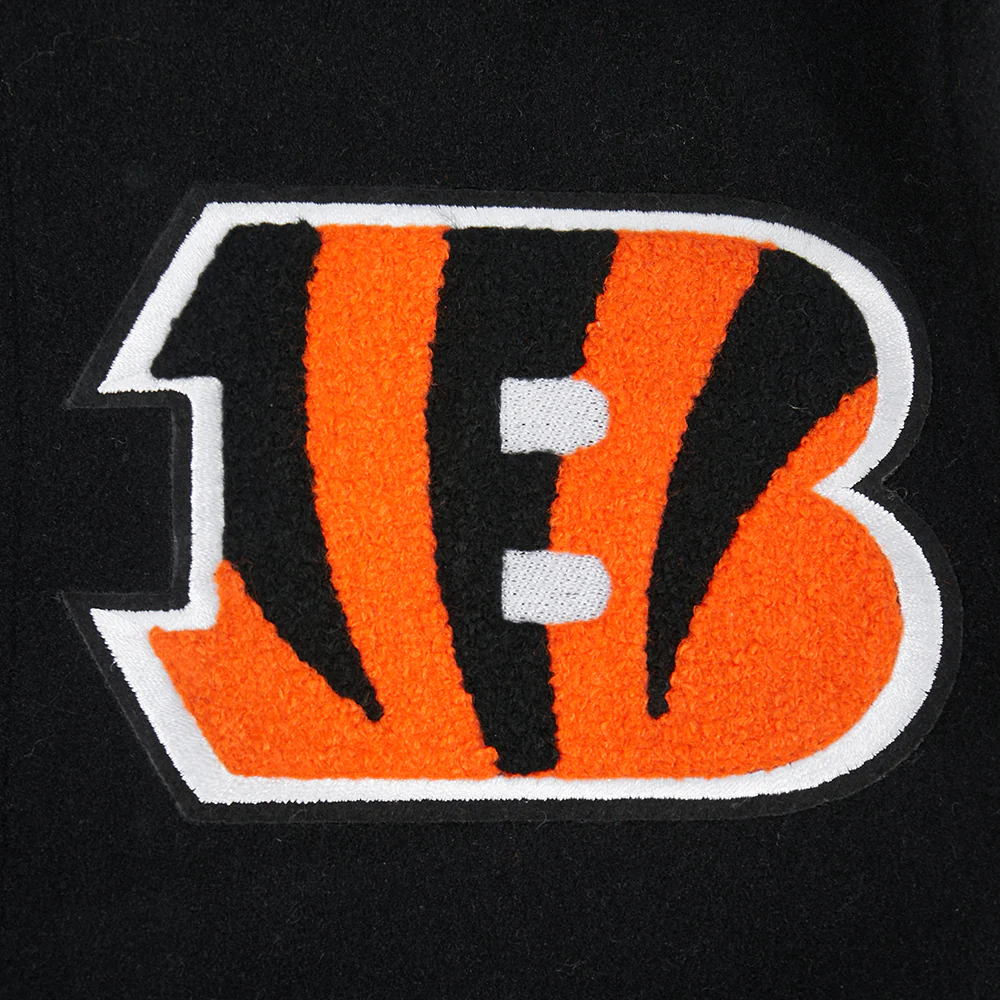 NFL CINCINNATI BENGALS CLASSIC CHENILLE LITTLE BOY'S WOOL VARSITY JACKET (BLACK/WHITE) - Image 5