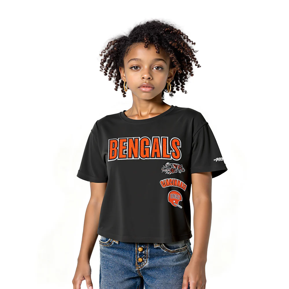 NFL CINCINNATI BENGALS RETRO CLASSIC LITTLE GIRLS SHORT SLEEVE BOXY TEE (BLACK)