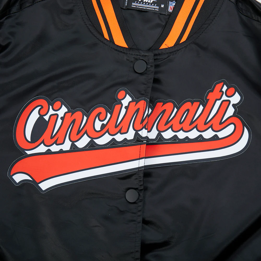 NFL CINCINNATI BENGALS SCRIPT TAIL WOMEN'S SATIN JACKET (BLACK/ORANGE) - Image 14