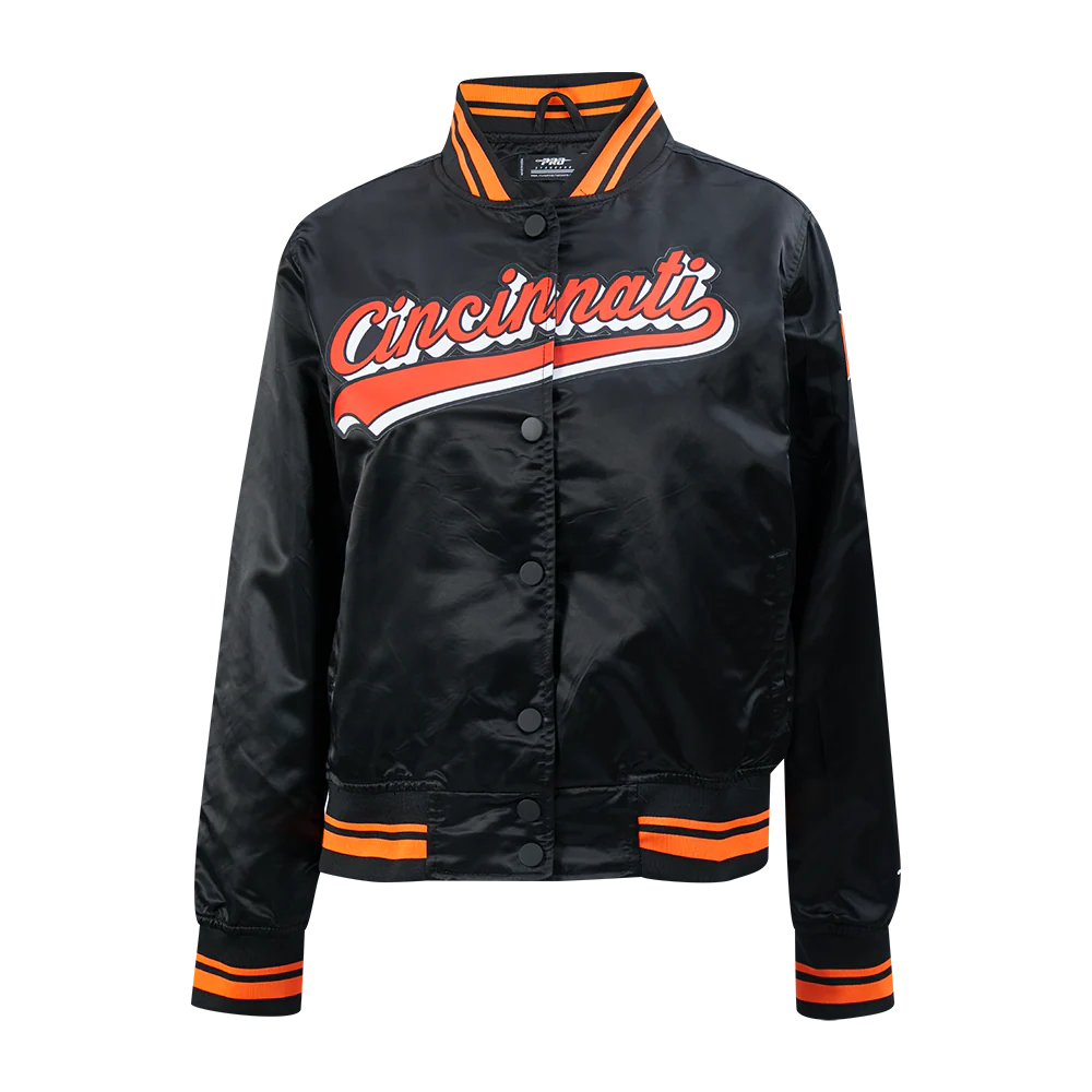 NFL CINCINNATI BENGALS SCRIPT TAIL WOMEN'S SATIN JACKET (BLACK/ORANGE) - Image 3