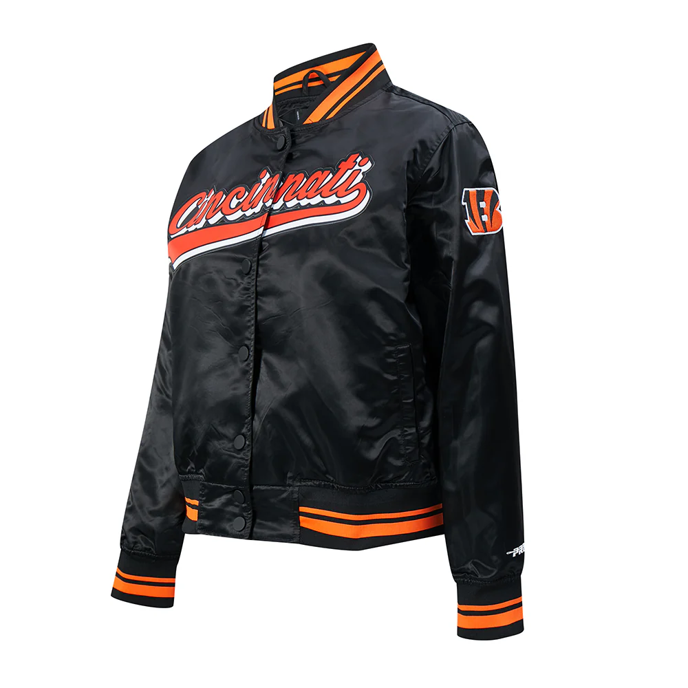 NFL CINCINNATI BENGALS SCRIPT TAIL WOMEN'S SATIN JACKET (BLACK/ORANGE) - Image 4