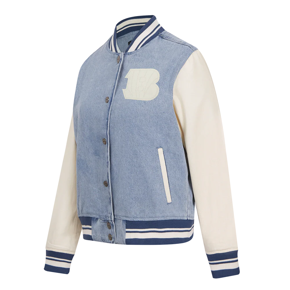 NFL CINCINNATI BENGALS VARSITY BLUES WOMEN'S DENIM VARSITY JACKET (DENIM/LINEN) - Image 3