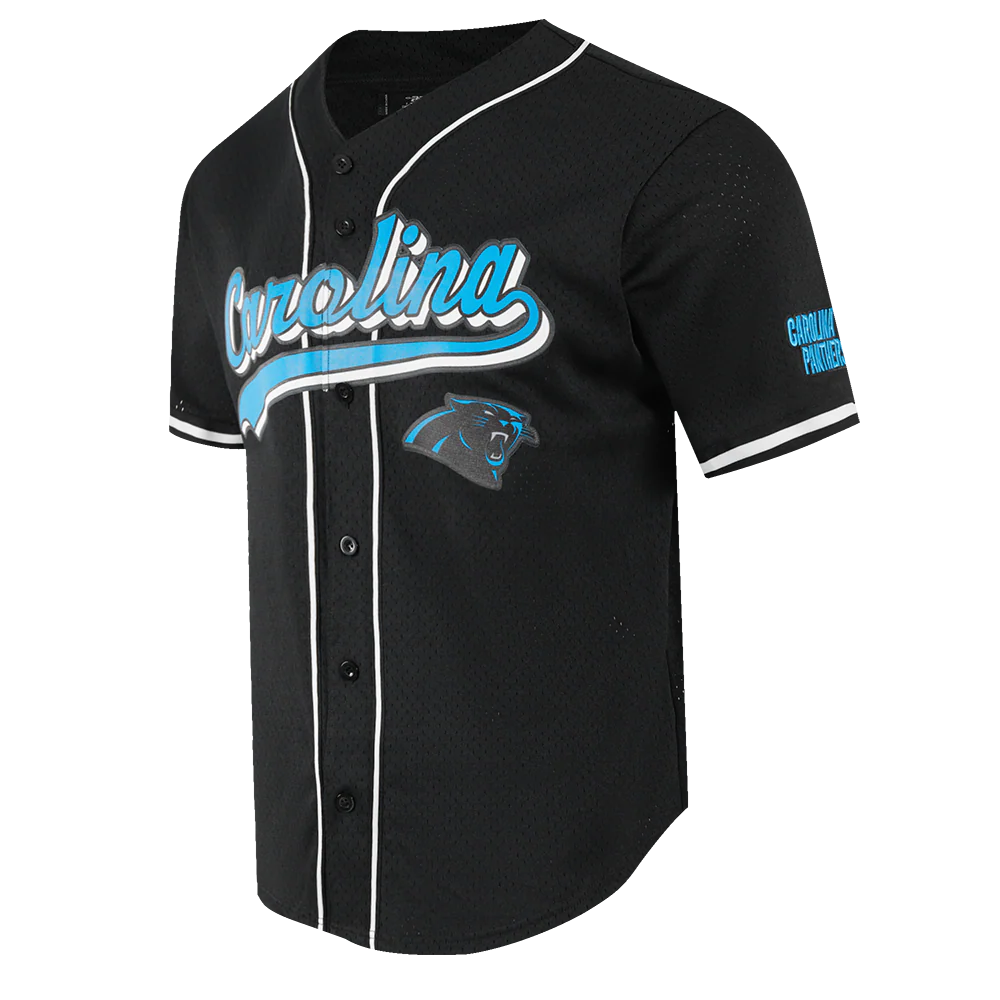 NFL CAROLINA PANTHERS SCRIPT TAIL MEN'S MESH BUTTON DOWN SHIRT (BLACK) - Image 4