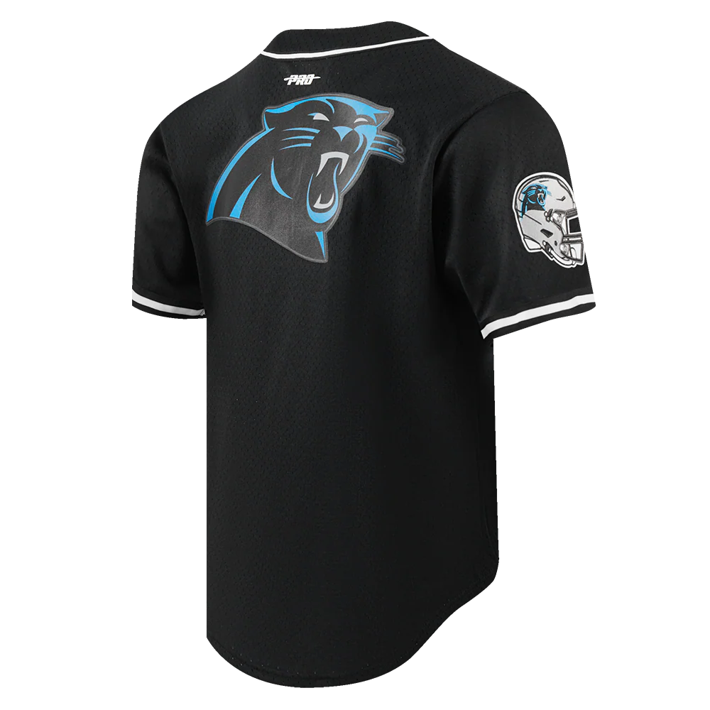 NFL CAROLINA PANTHERS SCRIPT TAIL MEN'S MESH BUTTON DOWN SHIRT (BLACK) - Image 6