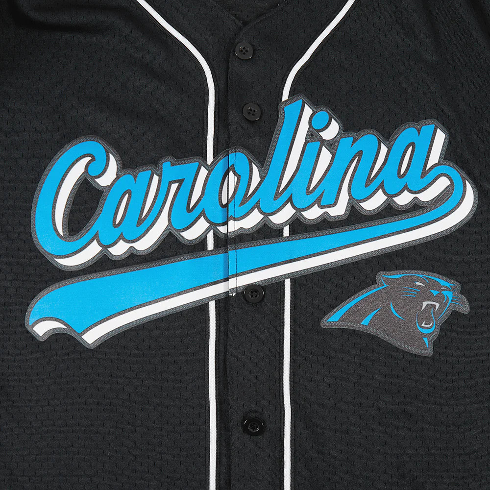 NFL CAROLINA PANTHERS SCRIPT TAIL MEN'S MESH BUTTON DOWN SHIRT (BLACK) - Image 7