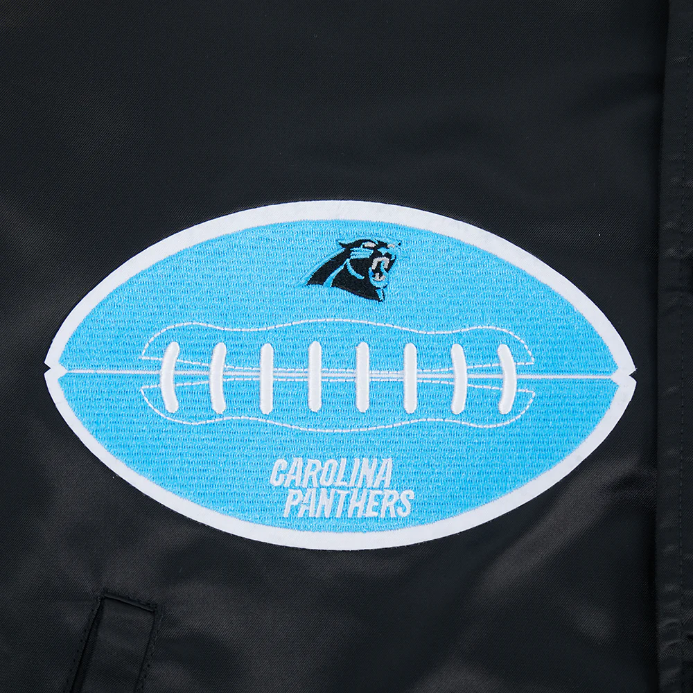 NFL CAROLINA PANTHERS OLD ENGLISH MEN'S RIB SATIN JACKET (BLACK) - Image 7