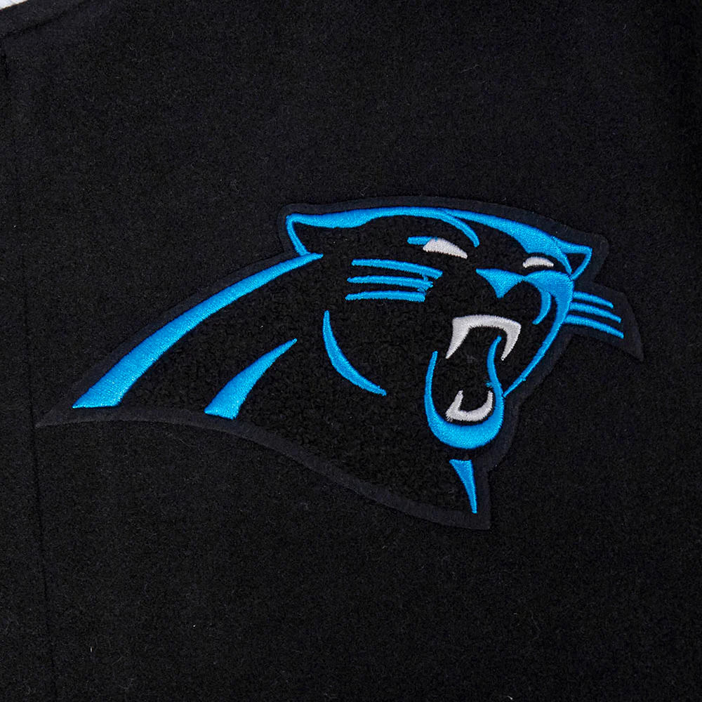 NFL CAROLINA PANTHERS OLD ENGLISH MEN'S RIB WOOL VARSITY JACKET (BLACK/WHITE) - Image 5