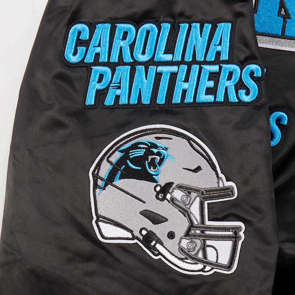 NFL CAROLINA PANTHERS MASHUP MEN'S RIB SATIN JACKET (BLACK) - Image 5