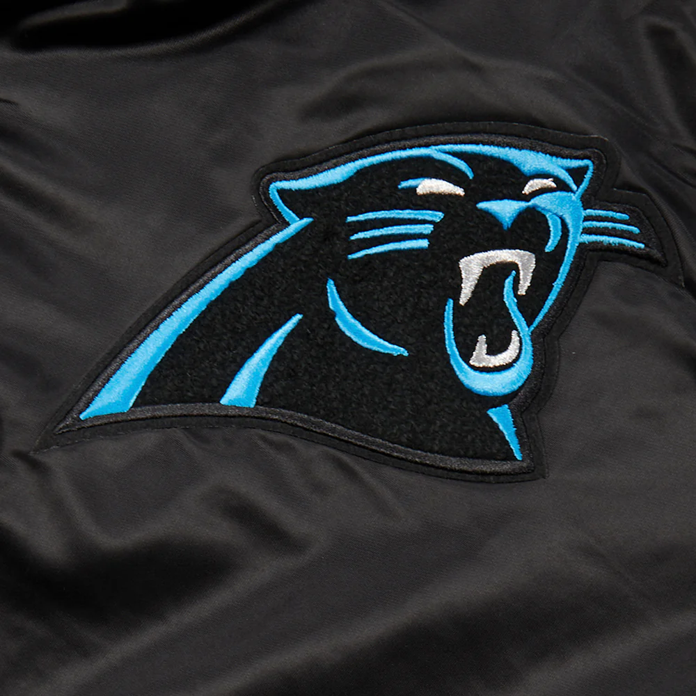 NFL CAROLINA PANTHERS MASHUP MEN'S RIB SATIN JACKET (BLACK) - Image 7