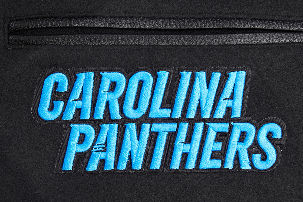 NFL CAROLINA PANTHERS MASHUP MEN'S RIB WOOL VARSITY JACKET (BLACK) - Image 15