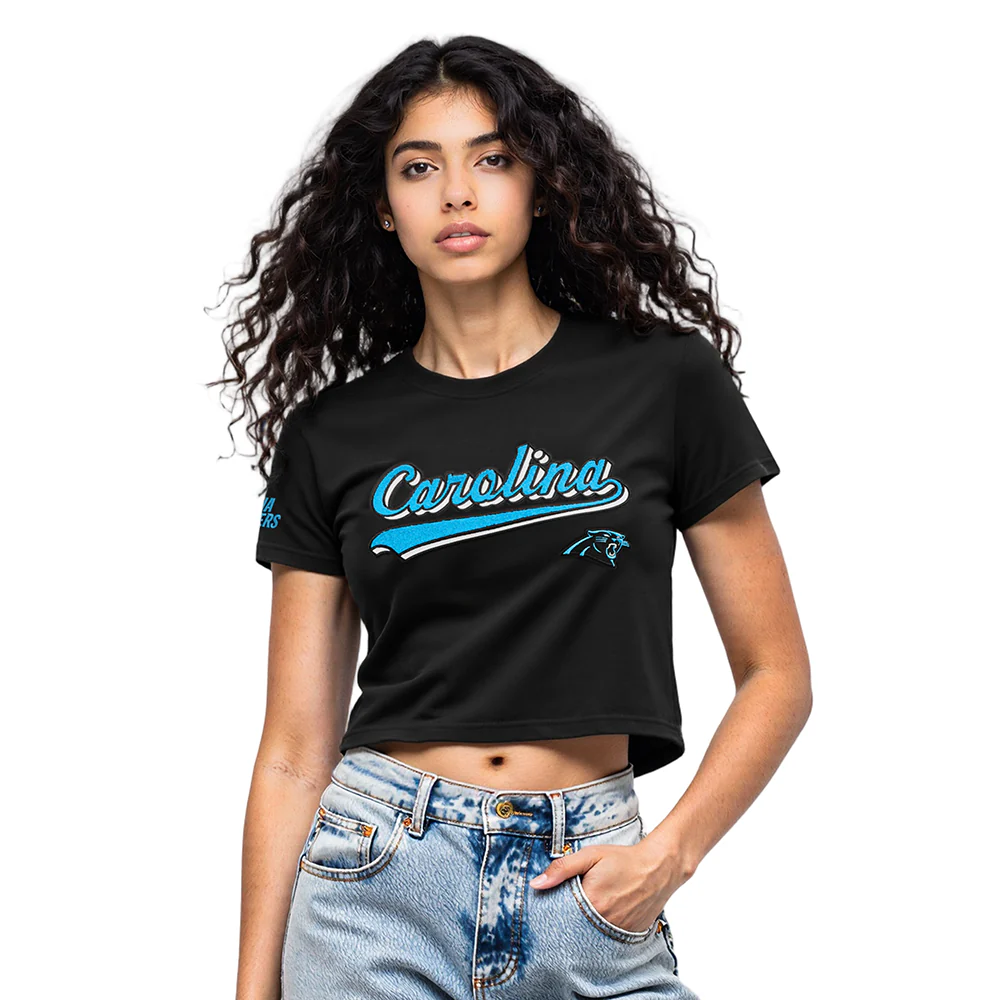 NFL CAROLINA PANTHERS SCRIPT TAIL WOMEN'S SJ BOXY TEE (BLACK) - Image 9