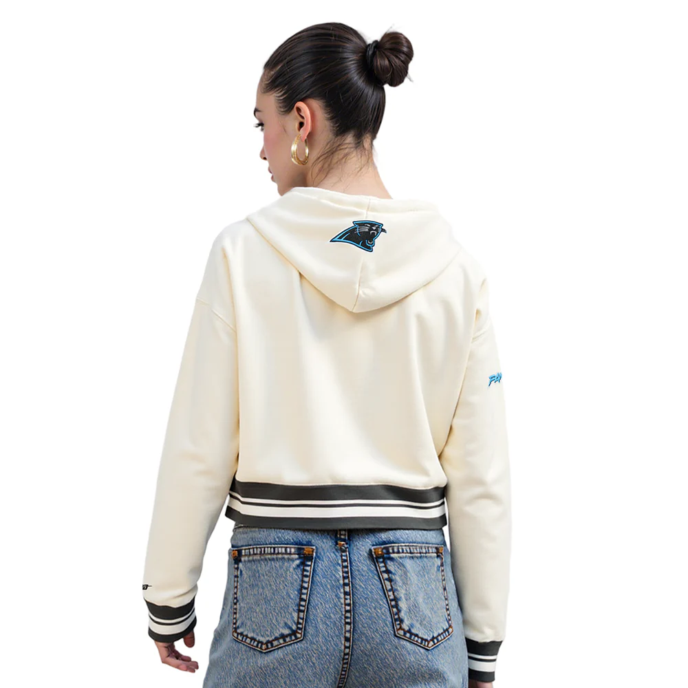 NFL CAROLINA PANTHERS RETRO CLASSIC WOMEN'S RIB CROPPED PO HOODIE (EGGSHELL/ BLACK) - Image 2