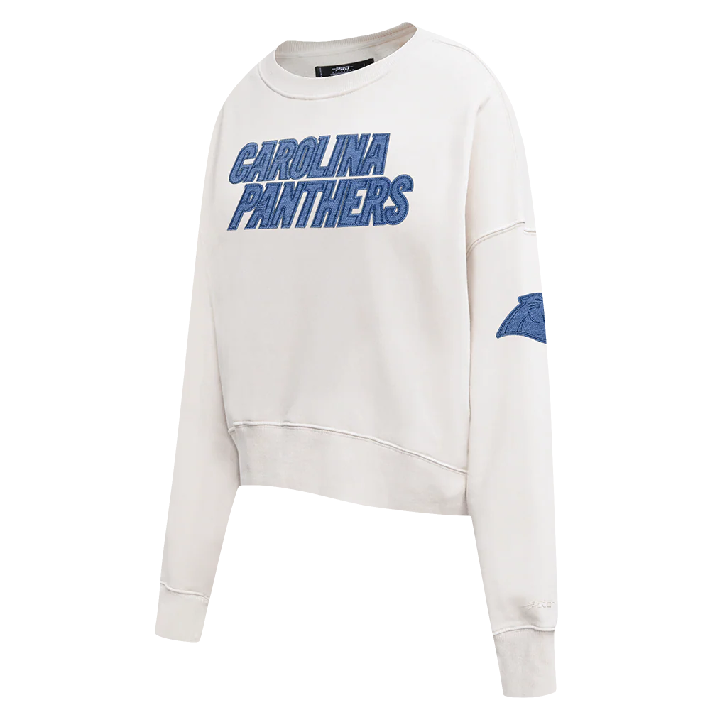 NFL CAROLINA PANTHERS VARSITY BLUES WOMEN'S FLC CREWNECK (LINEN) - Image 5