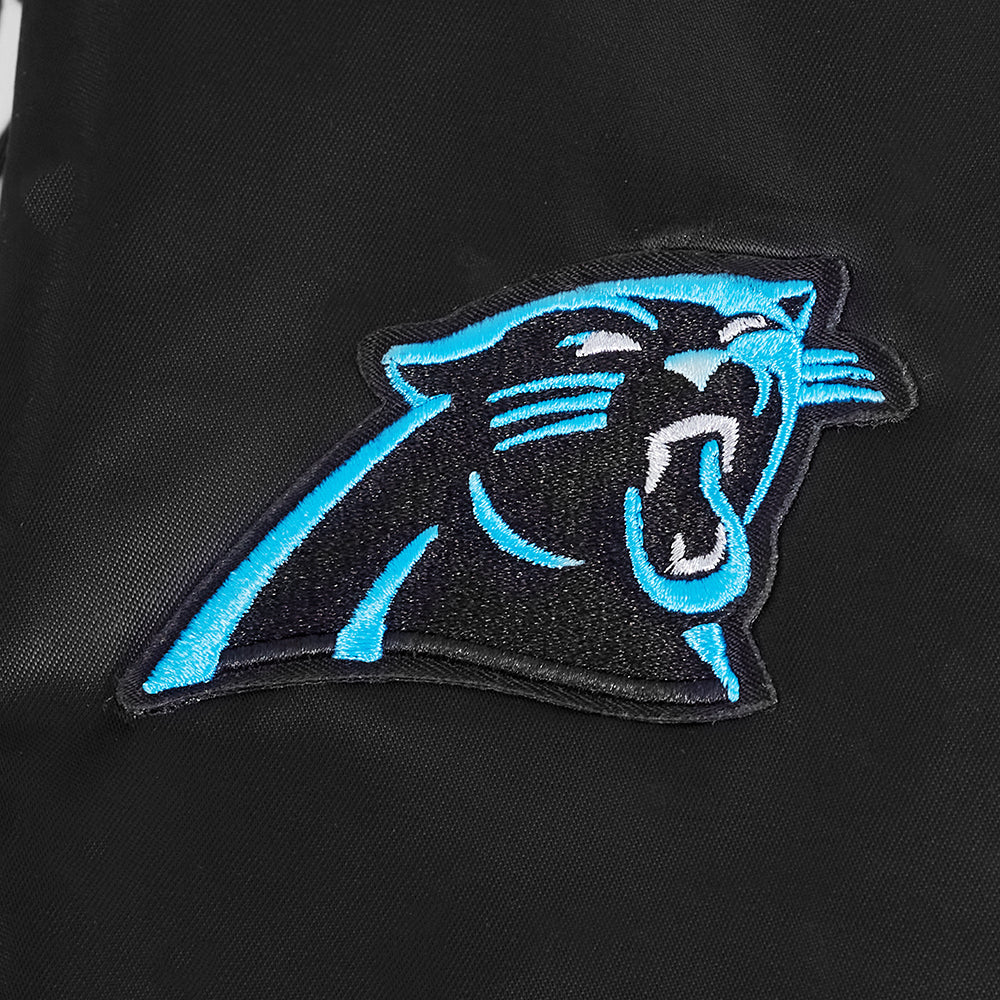 NFL CAROLINA PANTHERS SCRIPT TAIL WOMEN'S SATIN JACKET (BLACK) - Image 10