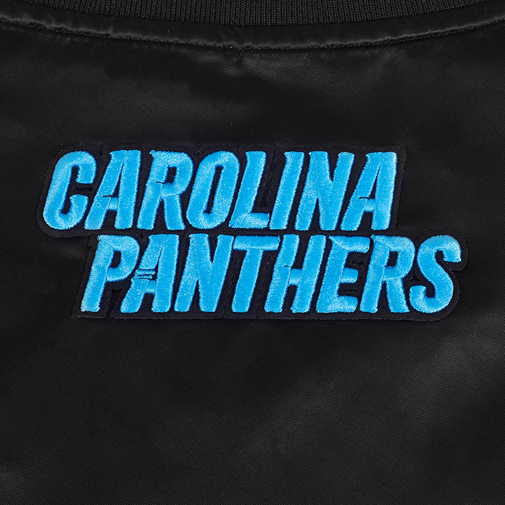 NFL CAROLINA PANTHERS SCRIPT TAIL WOMEN'S SATIN JACKET (BLACK) - Image 11