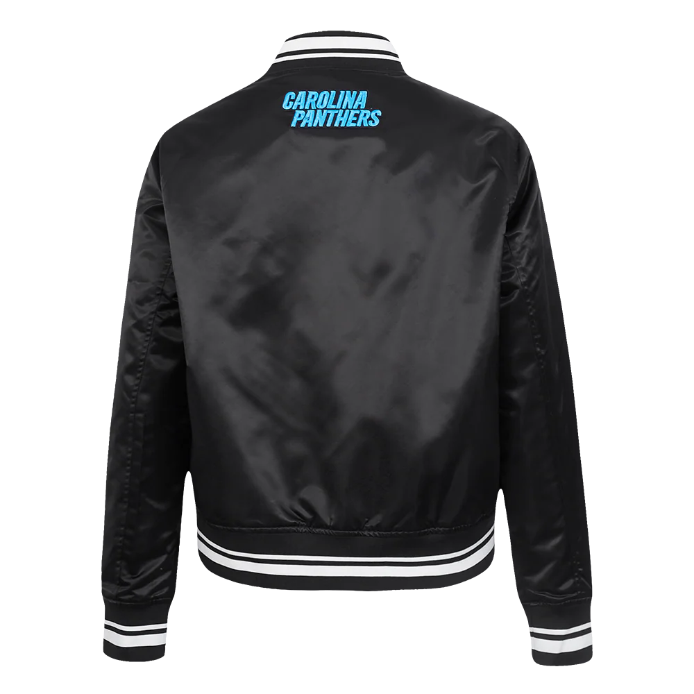 NFL CAROLINA PANTHERS SCRIPT TAIL WOMEN'S SATIN JACKET (BLACK) - Image 7
